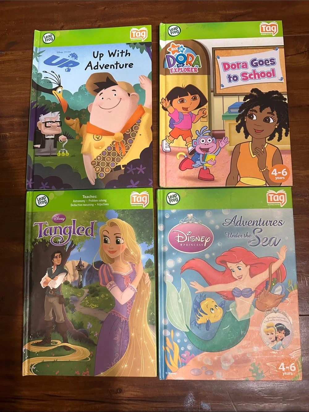 LeapFrog Tag Books Lot 4 Disney Tangled Up Princess Dora LeapReader Leap Frog